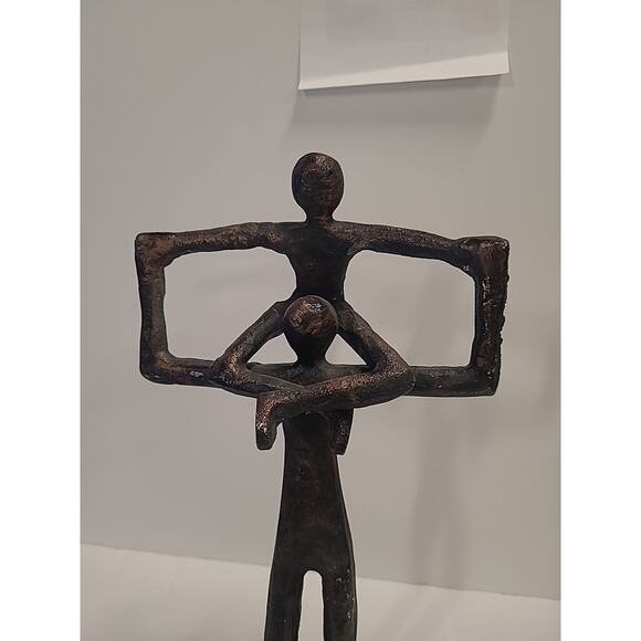 Dad Son Figurine Iron Metal Father & Son Sculpture 15" tall Parent Child - Picture 2 of 8